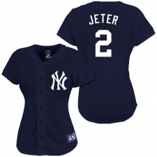 Women's Majestic New York Yankees #2 Derek Jeter Replica Navy Blue MLB Jersey