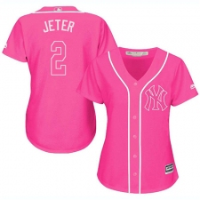 Women's Majestic New York Yankees #2 Derek Jeter Replica Pink Fashion Cool Base MLB Jersey