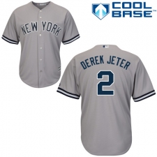 Youth Majestic New York Yankees #2 Derek Jeter Authentic Grey Road MLB Jersey