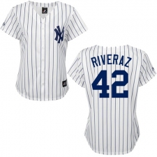 Women's Majestic New York Yankees #42 Mariano Rivera Replica White/Black Strip MLB Jersey