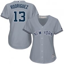 Women's Majestic New York Yankees #13 Alex Rodriguez Replica Grey Road MLB Jersey