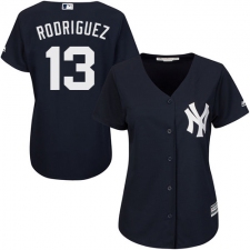 Women's Majestic New York Yankees #13 Alex Rodriguez Replica Navy Blue Alternate MLB Jersey
