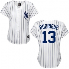 Women's Majestic New York Yankees #13 Alex Rodriguez Replica White/Black Strip MLB Jersey