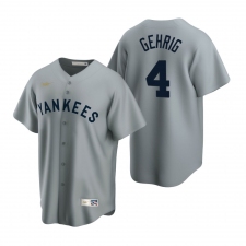 Men's Nike New York Yankees #4 Lou Gehrig Gray Cooperstown Collection Road Stitched Baseball Jersey
