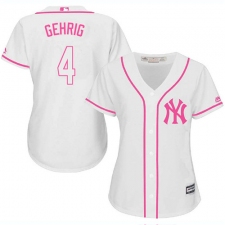 Women's Majestic New York Yankees #4 Lou Gehrig Authentic White Fashion Cool Base MLB Jersey