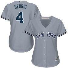 Women's Majestic New York Yankees #4 Lou Gehrig Replica Grey Road MLB Jersey
