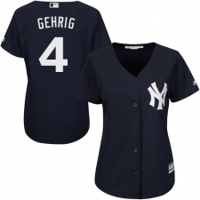 Women's Majestic New York Yankees #4 Lou Gehrig Replica Navy Blue Alternate MLB Jersey
