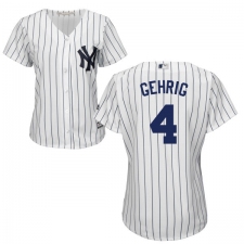 Women's Majestic New York Yankees #4 Lou Gehrig Replica White Home MLB Jersey