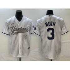 Men's New York Yankees #3 Babe Ruth White Cool Base Stitched Baseball Jersey1