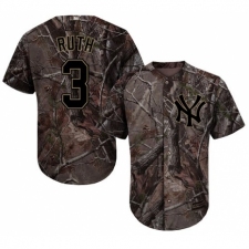 Youth Majestic New York Yankees #3 Babe Ruth Authentic Camo Realtree Collection Flex Base MLB Jersey