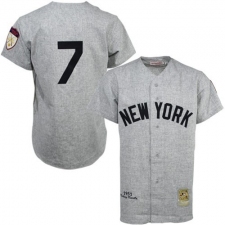 Men's Mitchell and Ness 1951 New York Yankees #7 Mickey Mantle Authentic Grey Throwback MLB Jersey