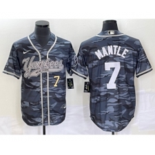Men's New York Yankees #7 Mickey Mantle Number Grey Camo Cool Base Stitched Baseball Jersey