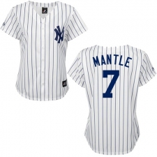 Women's Majestic New York Yankees #7 Mickey Mantle Replica White/Black Strip MLB Jersey