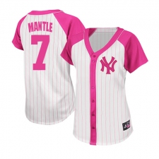 Women's Majestic New York Yankees #7 Mickey Mantle Replica White/Pink Splash Fashion MLB Jersey
