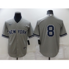 Men's New York Yankees #8 Yogi Berra Grey No Name Stitched MLB Nike Cool Base Throwback Jersey