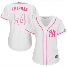 Women's Majestic New York Yankees #54 Aroldis Chapman Replica White Fashion Cool Base MLB Jersey