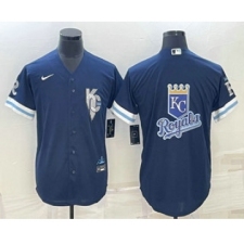 Men's Kansas City Royals Big Logo 2022 Navy Blue City Connect Cool Base Stitched Jersey