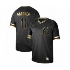 Men's New York Yankees #11 Brett Gardner Authentic Black Gold Fashion Baseball Jersey