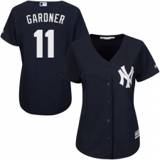 Women's Majestic New York Yankees #11 Brett Gardner Replica Navy Blue Alternate MLB Jersey