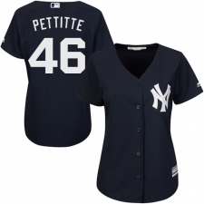 Women's Majestic New York Yankees #46 Andy Pettitte Replica Navy Blue Alternate MLB Jersey