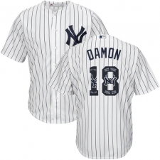 Men's Majestic New York Yankees #18 Johnny Damon Authentic White Team Logo Fashion MLB Jersey