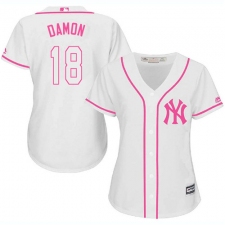Women's Majestic New York Yankees #18 Johnny Damon Replica White Fashion Cool Base MLB Jersey