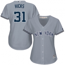 Women's Majestic New York Yankees #31 Aaron Hicks Replica Grey Road MLB Jersey