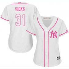 Women's Majestic New York Yankees #31 Aaron Hicks Replica White Fashion Cool Base MLB Jersey