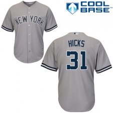 Youth Majestic New York Yankees #31 Aaron Hicks Replica Grey Road MLB Jersey