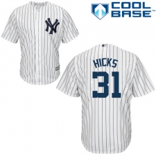 Youth Majestic New York Yankees #31 Aaron Hicks Replica White Home MLB Jersey