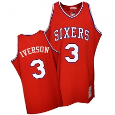 Men's Mitchell and Ness Philadelphia 76ers #3 Allen Iverson Authentic Red Throwback NBA Jersey
