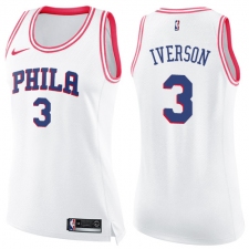 Women's Nike Philadelphia 76ers #3 Allen Iverson Swingman White/Pink Fashion NBA Jersey
