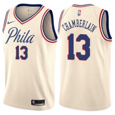Men's Nike Philadelphia 76ers #13 Wilt Chamberlain Authentic Cream NBA Jersey - City Edition