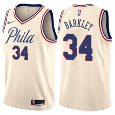Men's Nike Philadelphia 76ers #34 Charles Barkley Authentic Cream NBA Jersey - City Edition