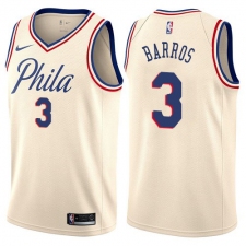Men's Nike Philadelphia 76ers #3 Dana Barros Authentic Cream NBA Jersey - City Edition