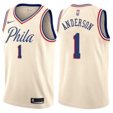 Men's Nike Philadelphia 76ers #1 Justin Anderson Authentic Cream NBA Jersey - City Edition