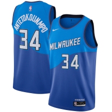 Men's Milwaukee Bucks #34 Giannis Antetokounmpo Nike Blue 2020-21 Swingman Player Jersey