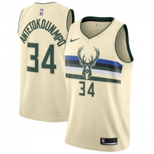Men's Nike Milwaukee Bucks #34 Giannis Antetokounmpo Swingman Cream NBA Jersey - City Edition