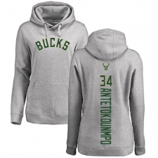 NBA Women's Nike Milwaukee Bucks #34 Giannis Antetokounmpo Ash Backer Pullover Hoodie