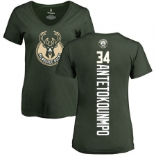 NBA Women's Nike Milwaukee Bucks #34 Giannis Antetokounmpo Green Backer T-Shirt