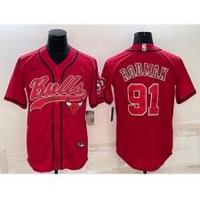 Men's Chicago Bulls #91 Dennis Rodman Red With Patch Cool Base Stitched Baseball Jersey