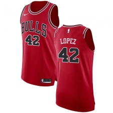 Youth Nike Chicago Bulls #42 Robin Lopez Authentic Red Road NBA Jersey - Icon Edition
