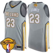 Men's Nike Cleveland Cavaliers #23 LeBron James Authentic Gray 2018 NBA Finals Bound NBA Jersey - City Edition