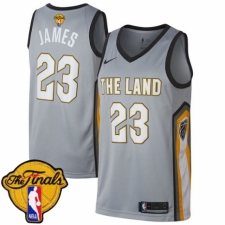 Men's Nike Cleveland Cavaliers #23 LeBron James Swingman Gray 2018 NBA Finals Bound NBA Jersey - City Edition