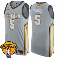 Men's Nike Cleveland Cavaliers #5 J.R. Smith Authentic Gray 2018 NBA Finals Bound NBA Jersey - City Edition