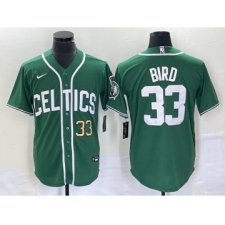 Men's Nike Boston Celtics #33 Larry Bird Number Green Stitched Baseball Jersey
