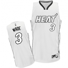Men's Adidas Miami Heat #3 Dwyane Wade Authentic White On White NBA Jersey