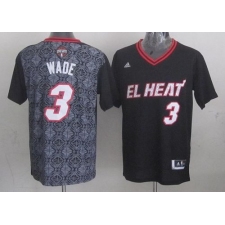 Men's Adidas Miami Heat #3 Dwyane Wade Swingman Black New Latin Nights NBA Jersey