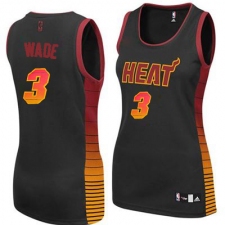 Women's Adidas Miami Heat #3 Dwyane Wade Authentic Black Vibe NBA Jersey