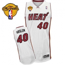 Men's Adidas Miami Heat #40 Udonis Haslem Authentic White Home Finals Patch NBA Jersey